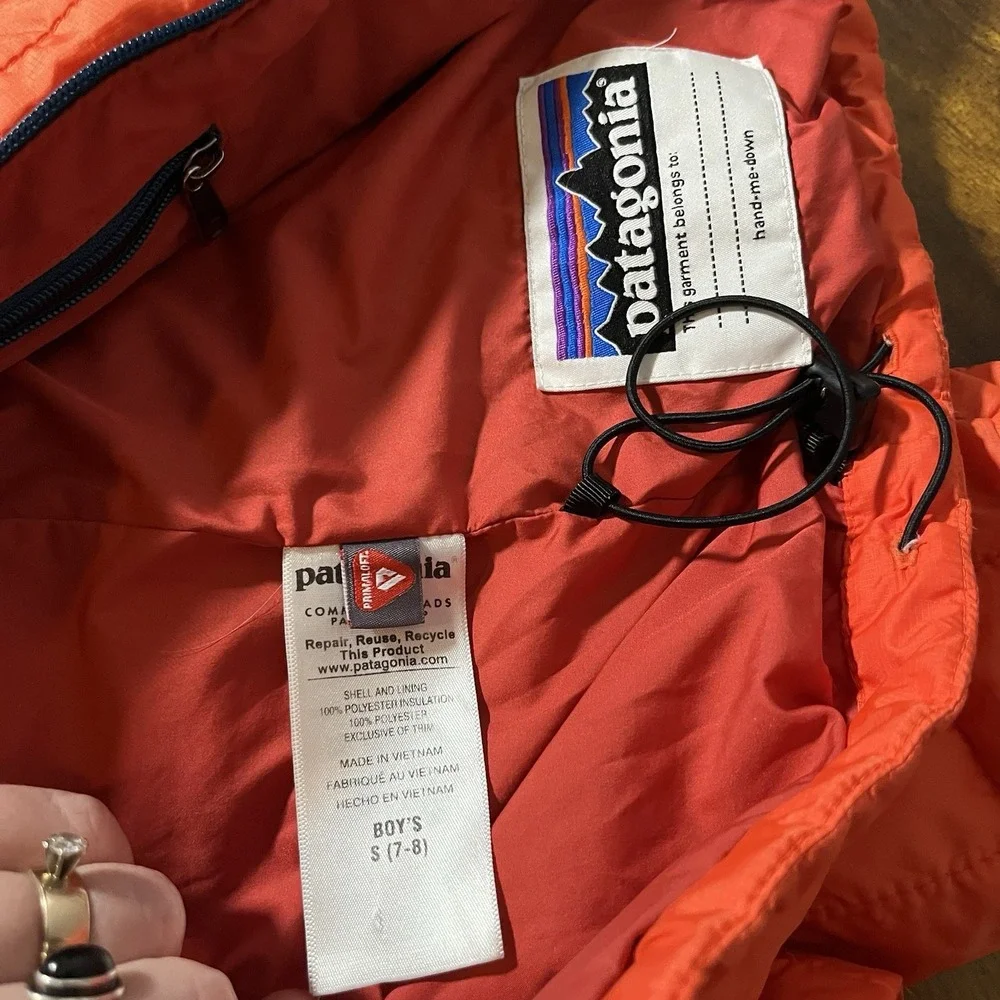 Patagonia Nano Puff Kids Puffer Jacket Full Zip Orange Size S 7-8
